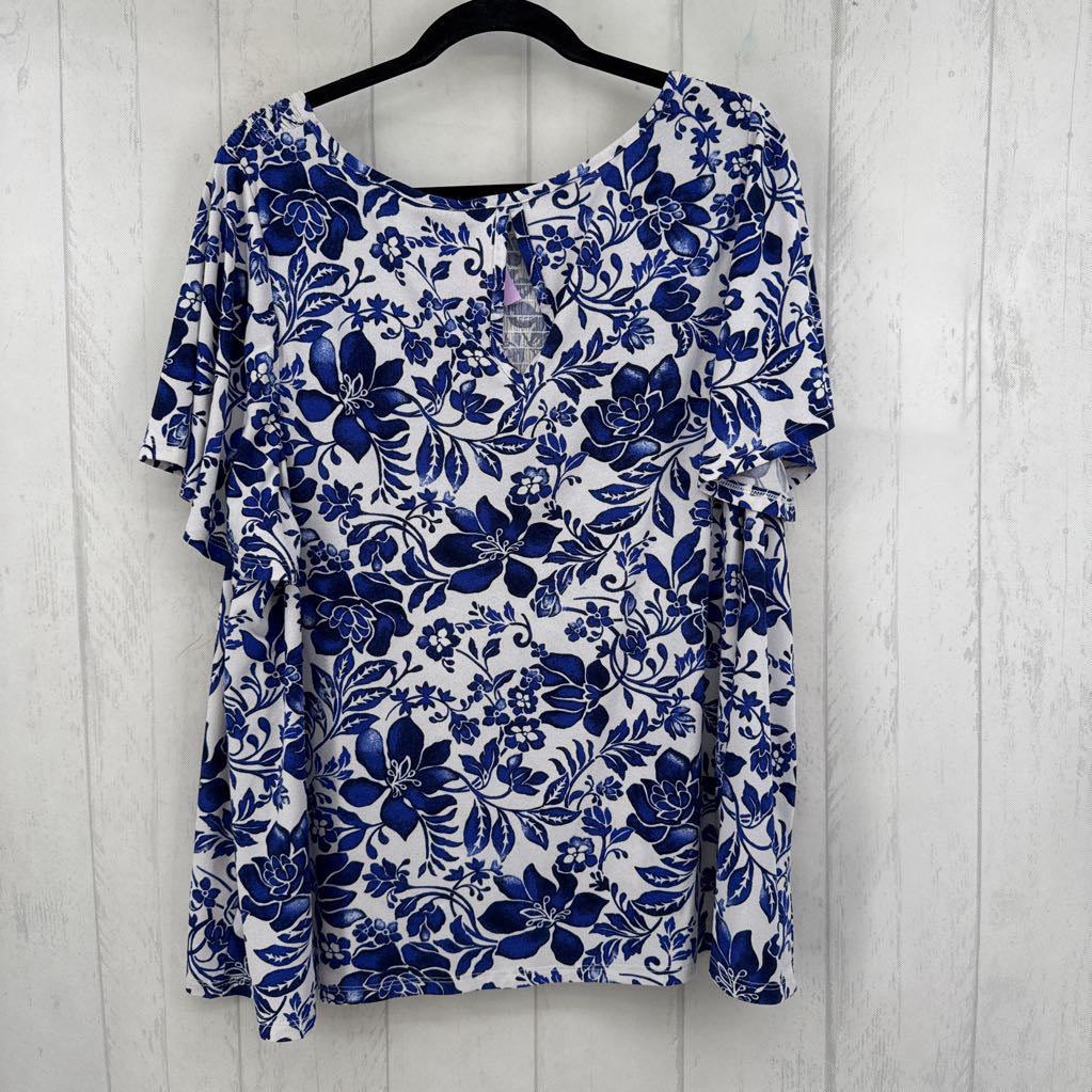 22/24 smocked flo print s/s top