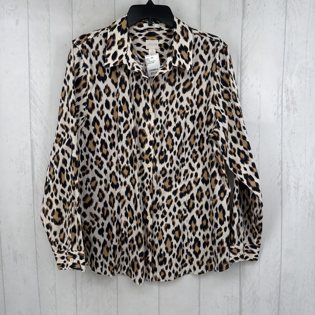 XL animal print button down l/s top