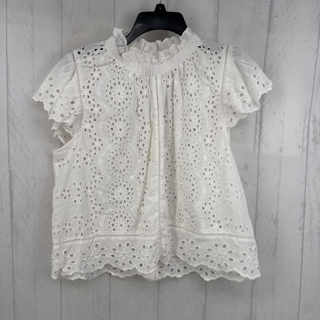 L s/s mock neck eyelete top