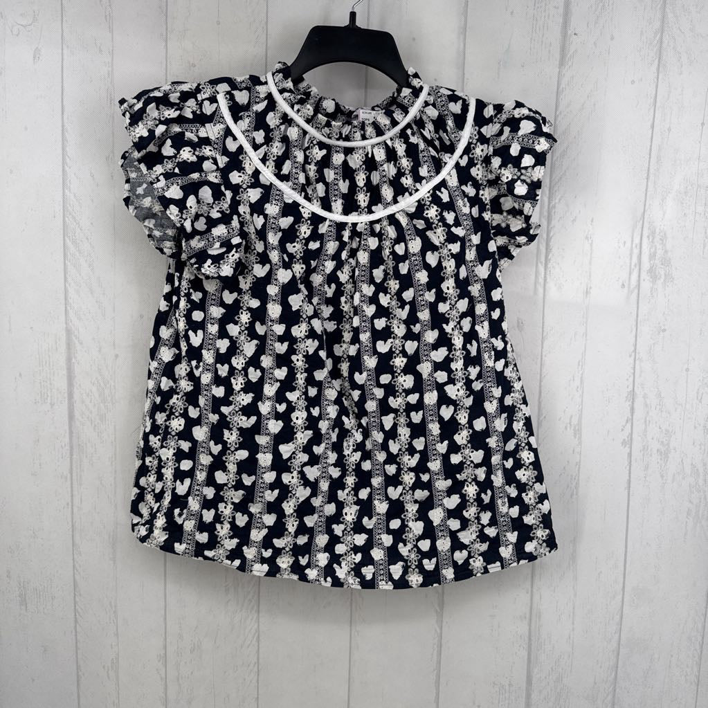 M s/s heart print eyelet top