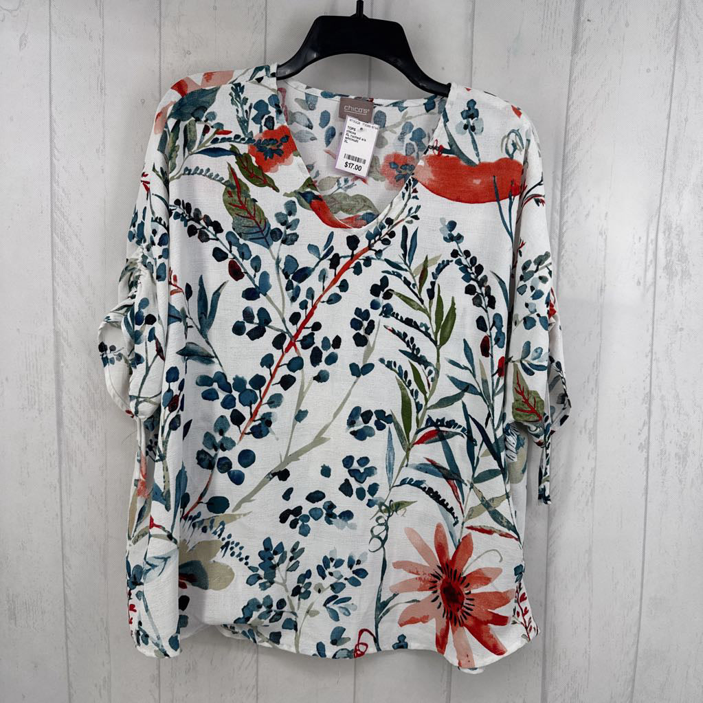 XL ruched s/s flower print top