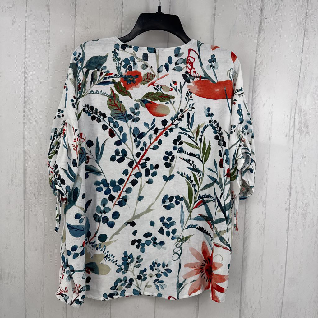 XL ruched s/s flower print top
