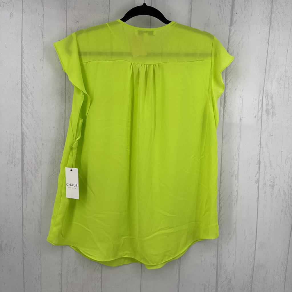 L ruffle s/s sheer v-neck top