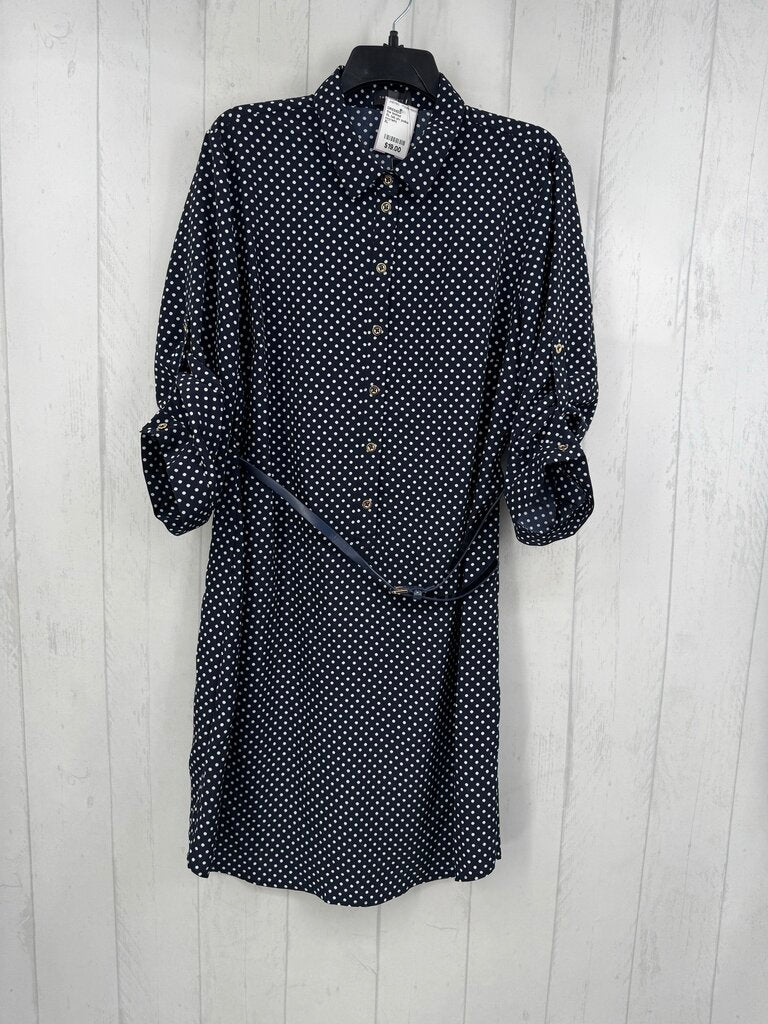 XL tab slv polka dot half button shirt dress w/ belt