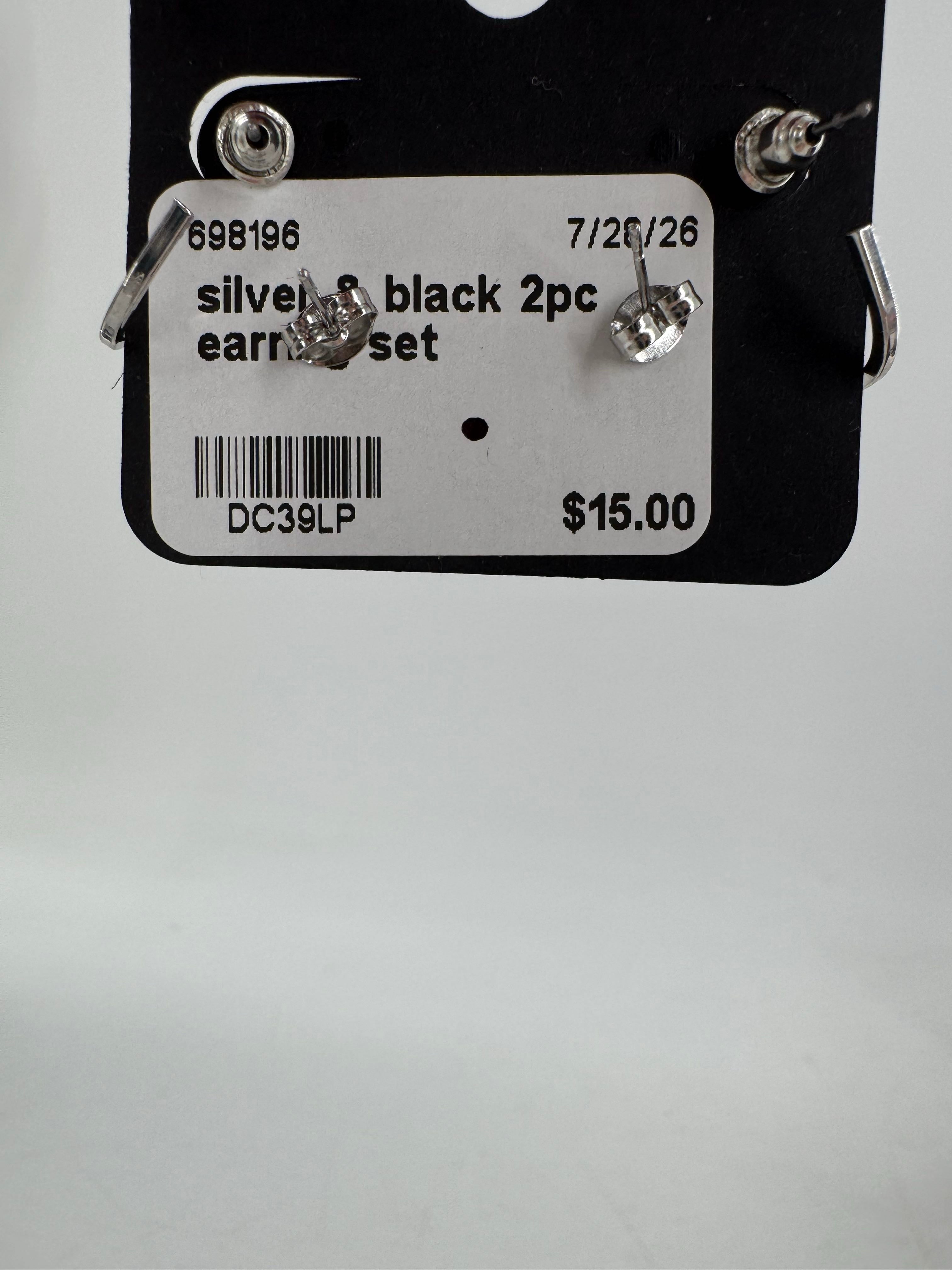 silver & black 2pc earring set
