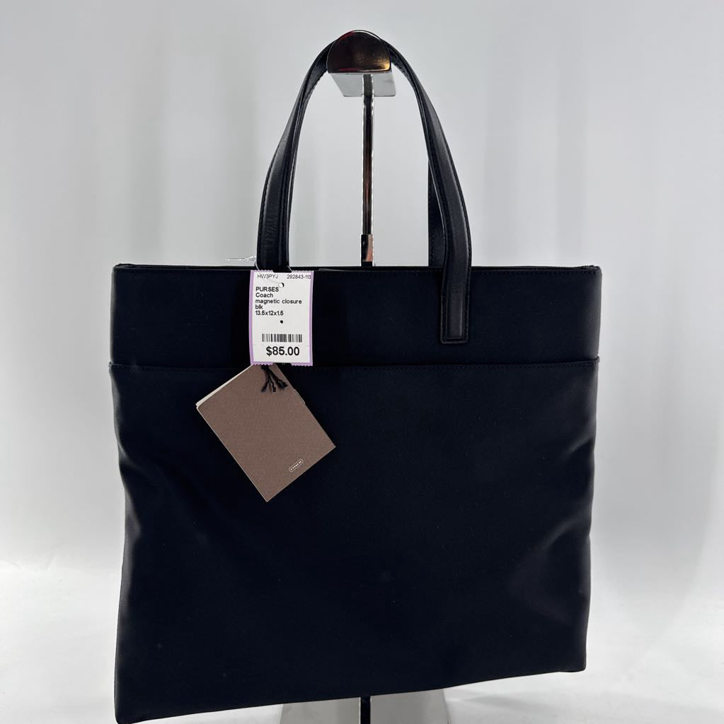 magnetic closure nylon/leather tote bag