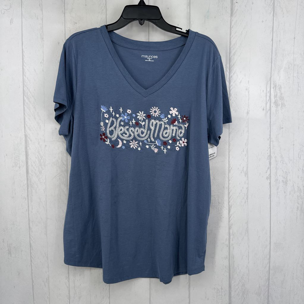 XL embroidered v-neck s/s tee-blessed mama