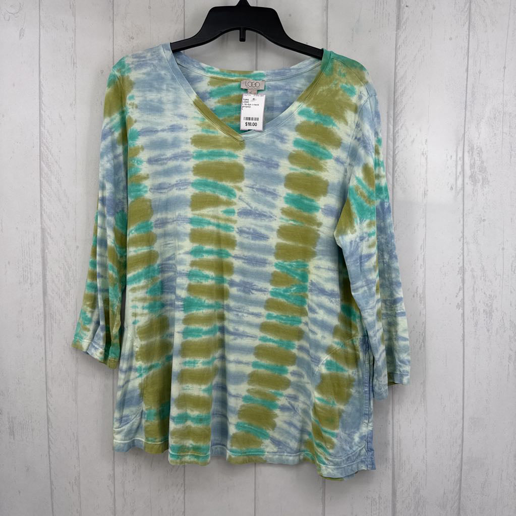 L tie-dye v-neck 3/4 slv tee