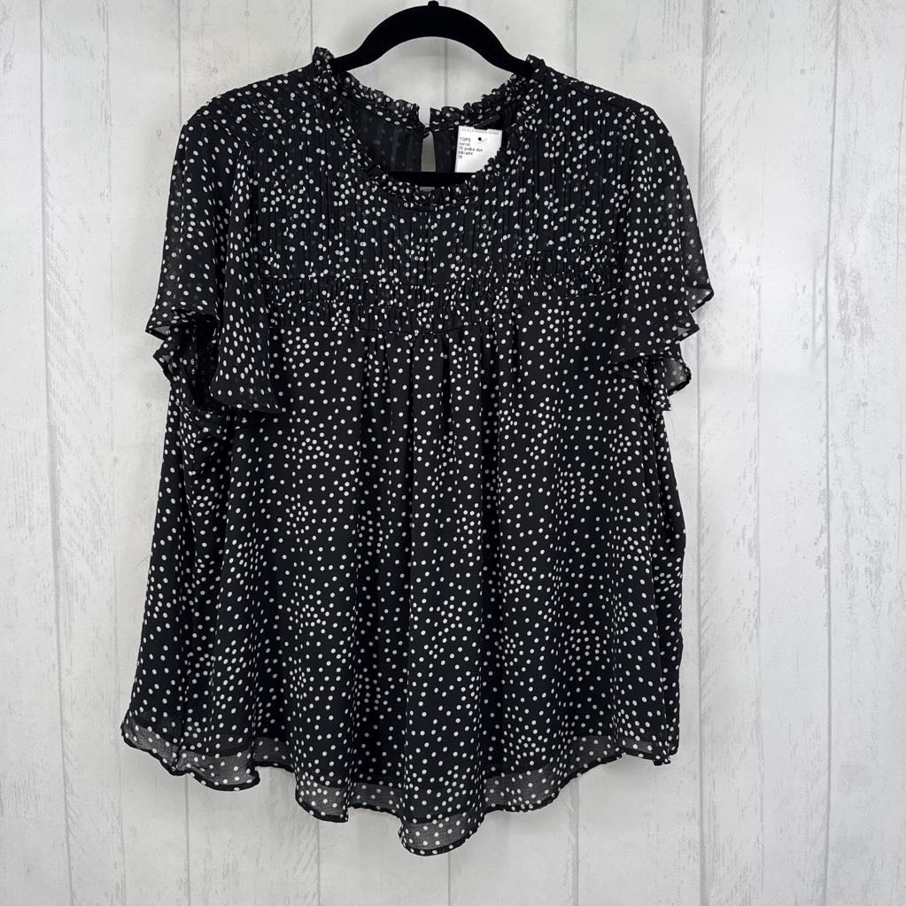1X polka dot smocked s/s top