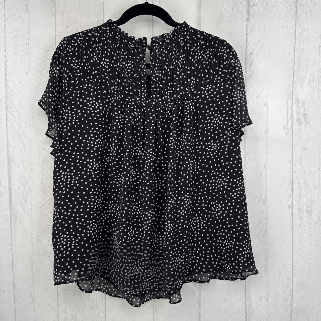 1X polka dot smocked s/s top