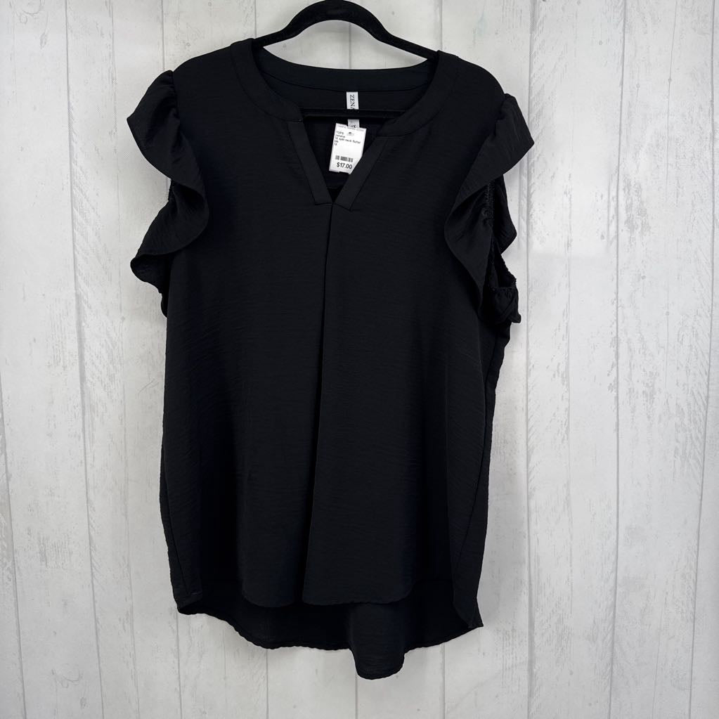 1X split neck flutter slv top