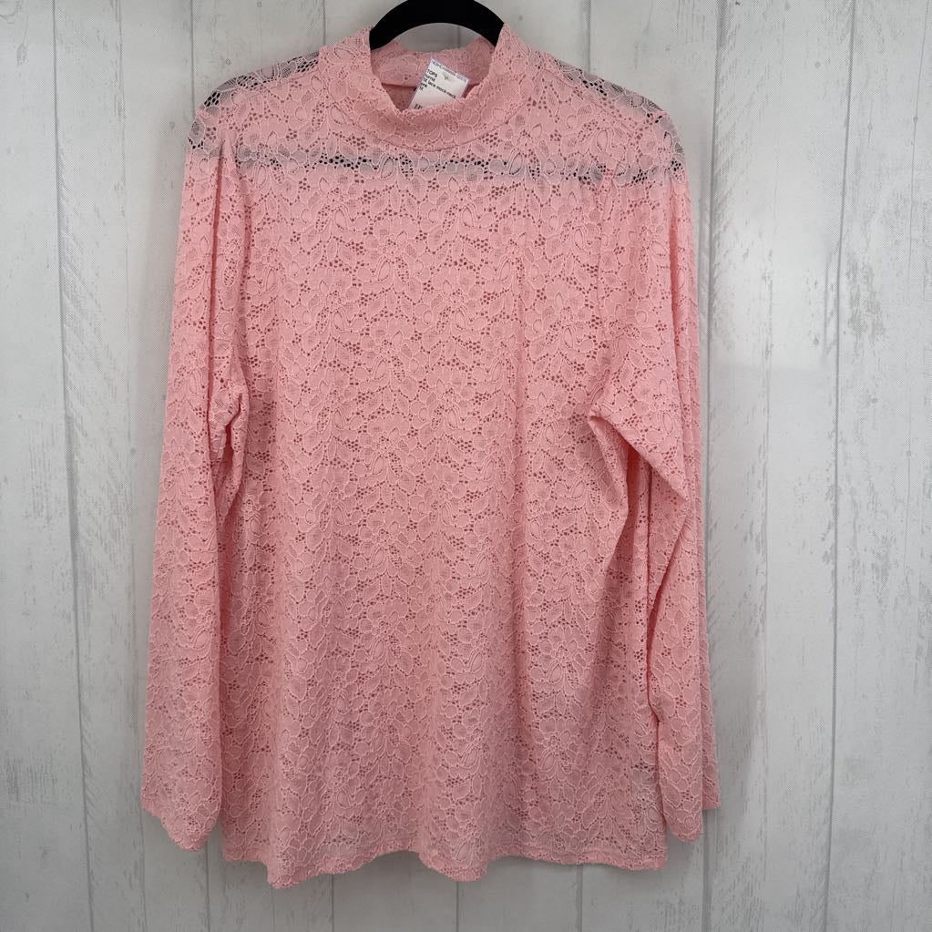 1X lace mock-neck l/s top