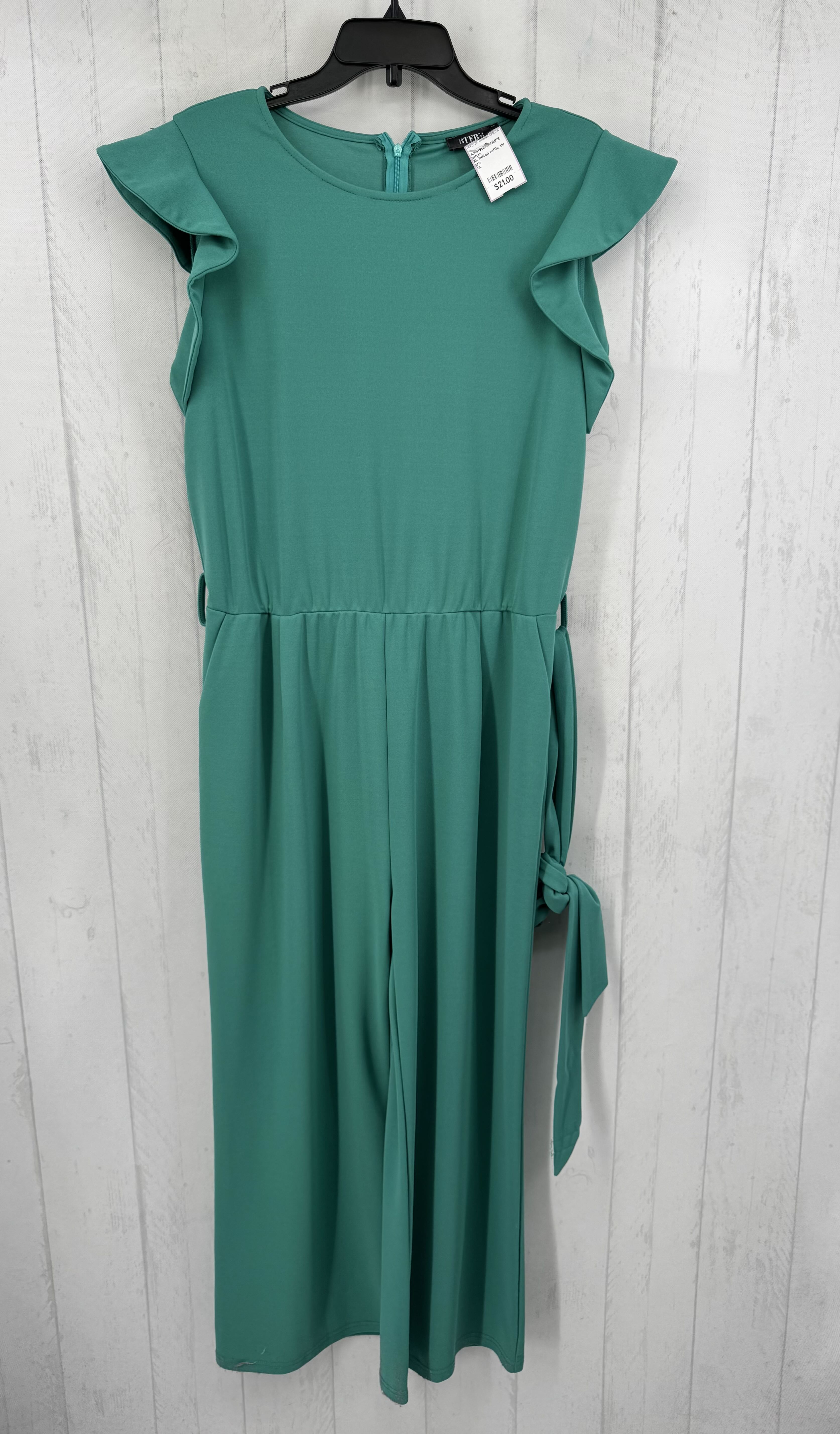 XL belted ruffle slv jumpsuit