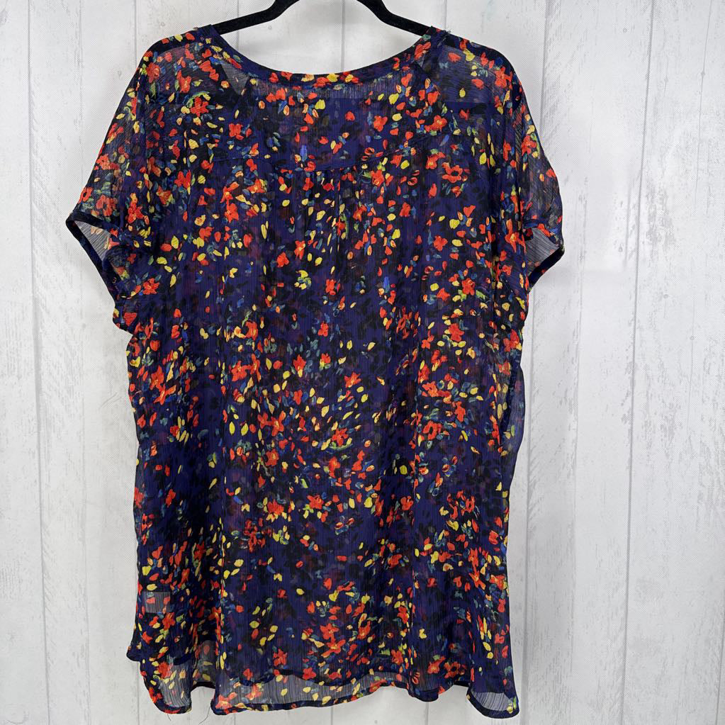 2X flo print tie-front s/s top