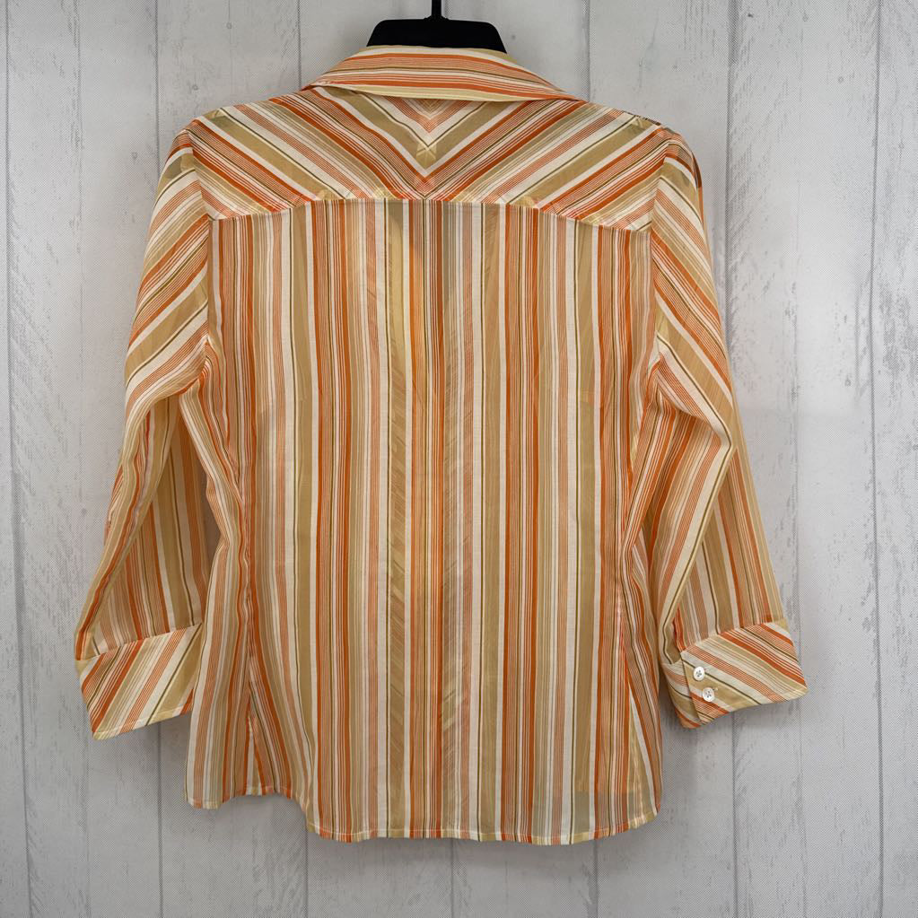 S striped button down 3/4 slv top