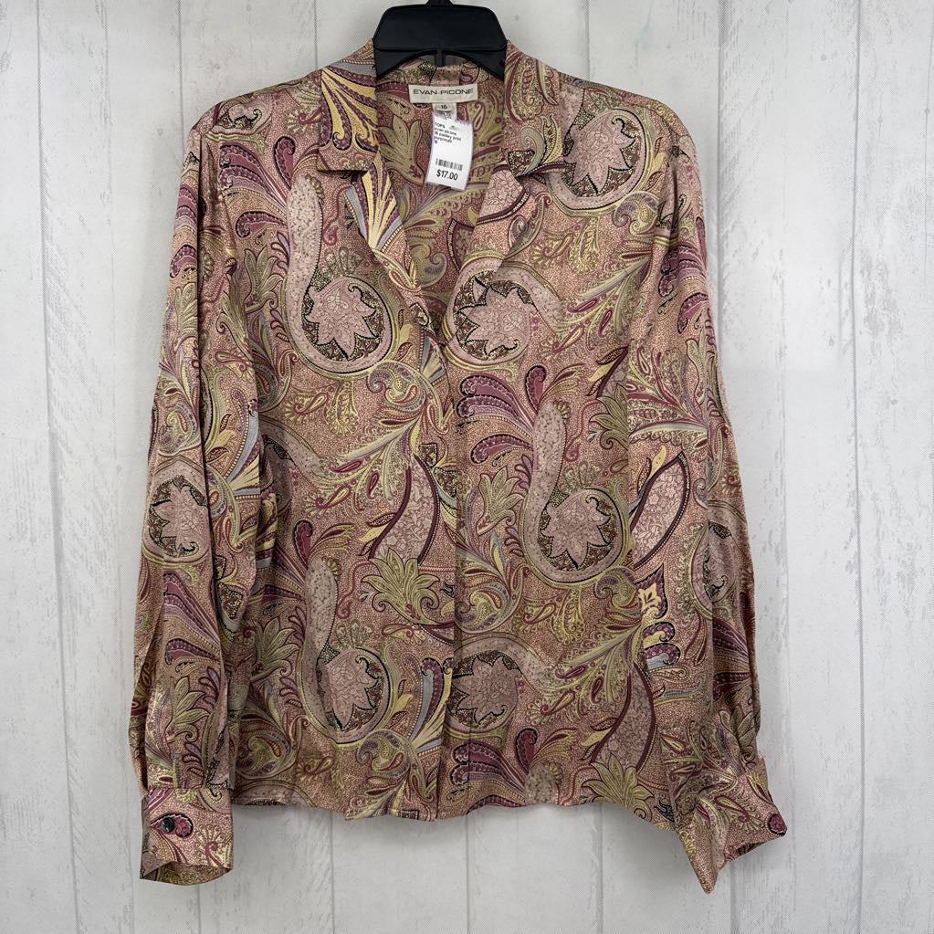 16 paisley print button down l/s top