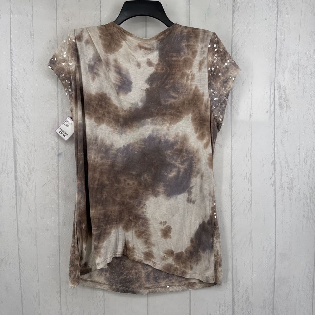 XL sequin embelsished drape neck s/s top