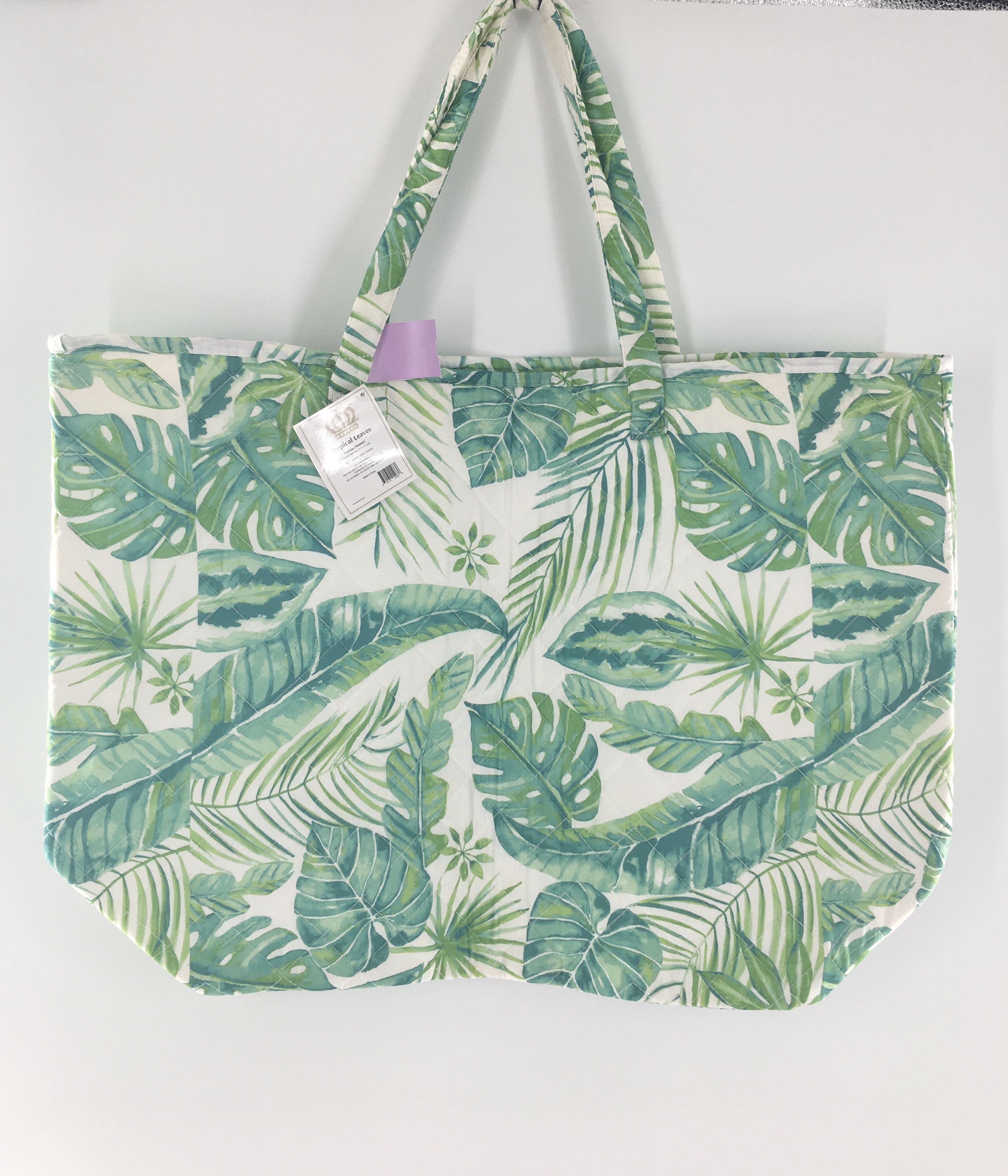 quilted leaf print tote