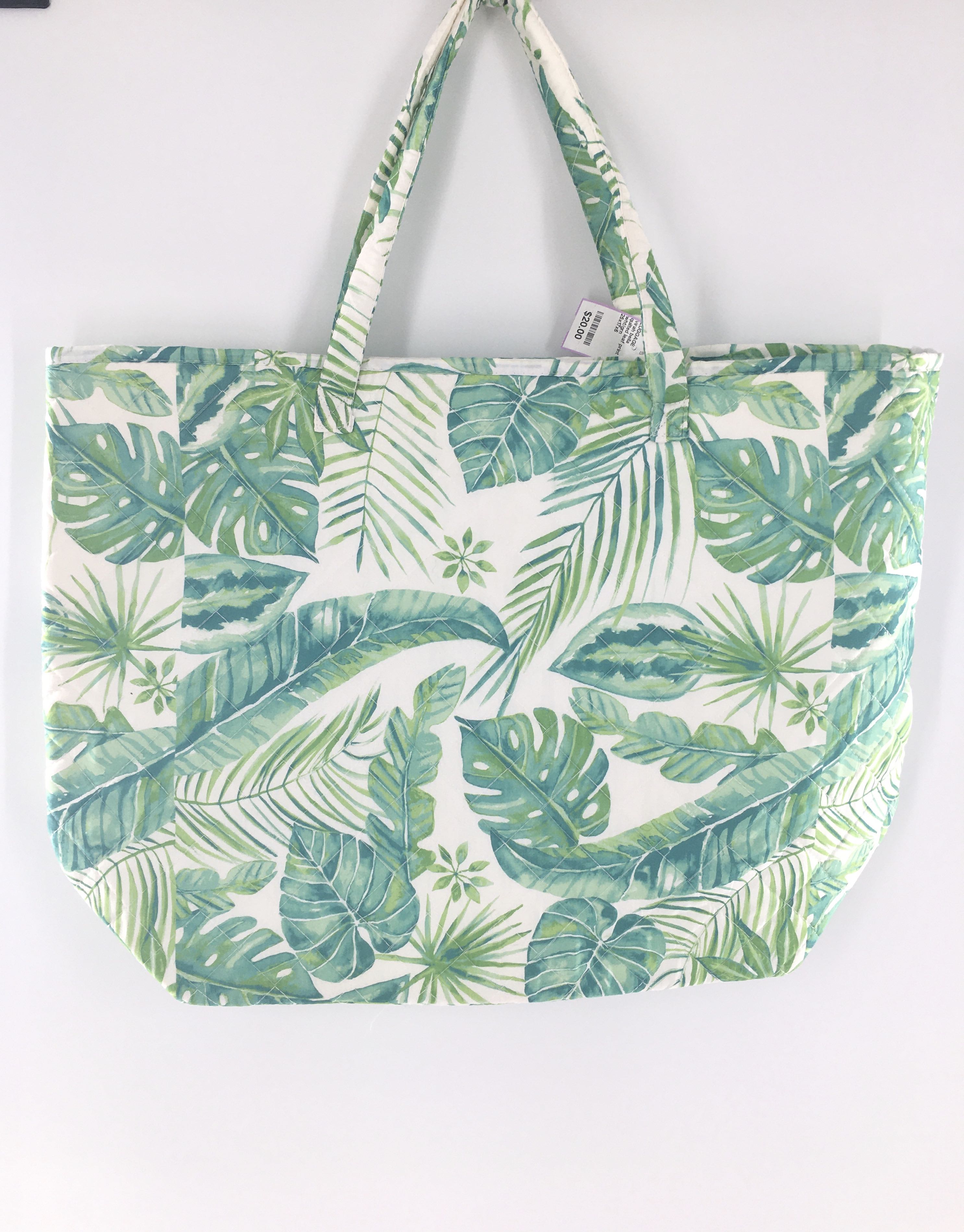 quilted leaf print tote