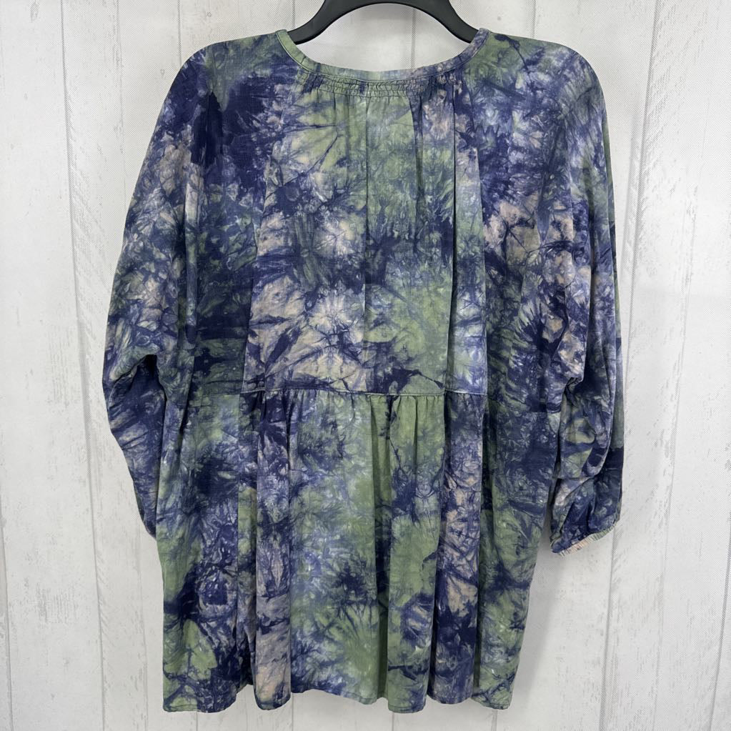 M tie-dye button down 3/4 slv top