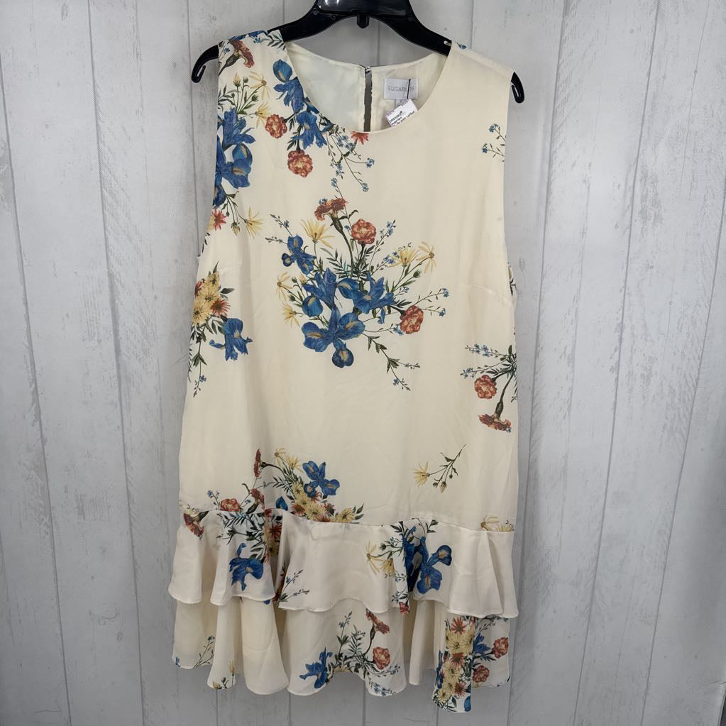 XL flo print ruffled hem slvls dress