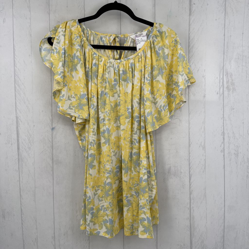 2X flo print tie back flutter slv top s/s