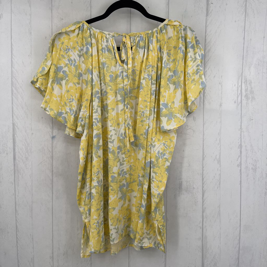 2X flo print tie back flutter slv top s/s