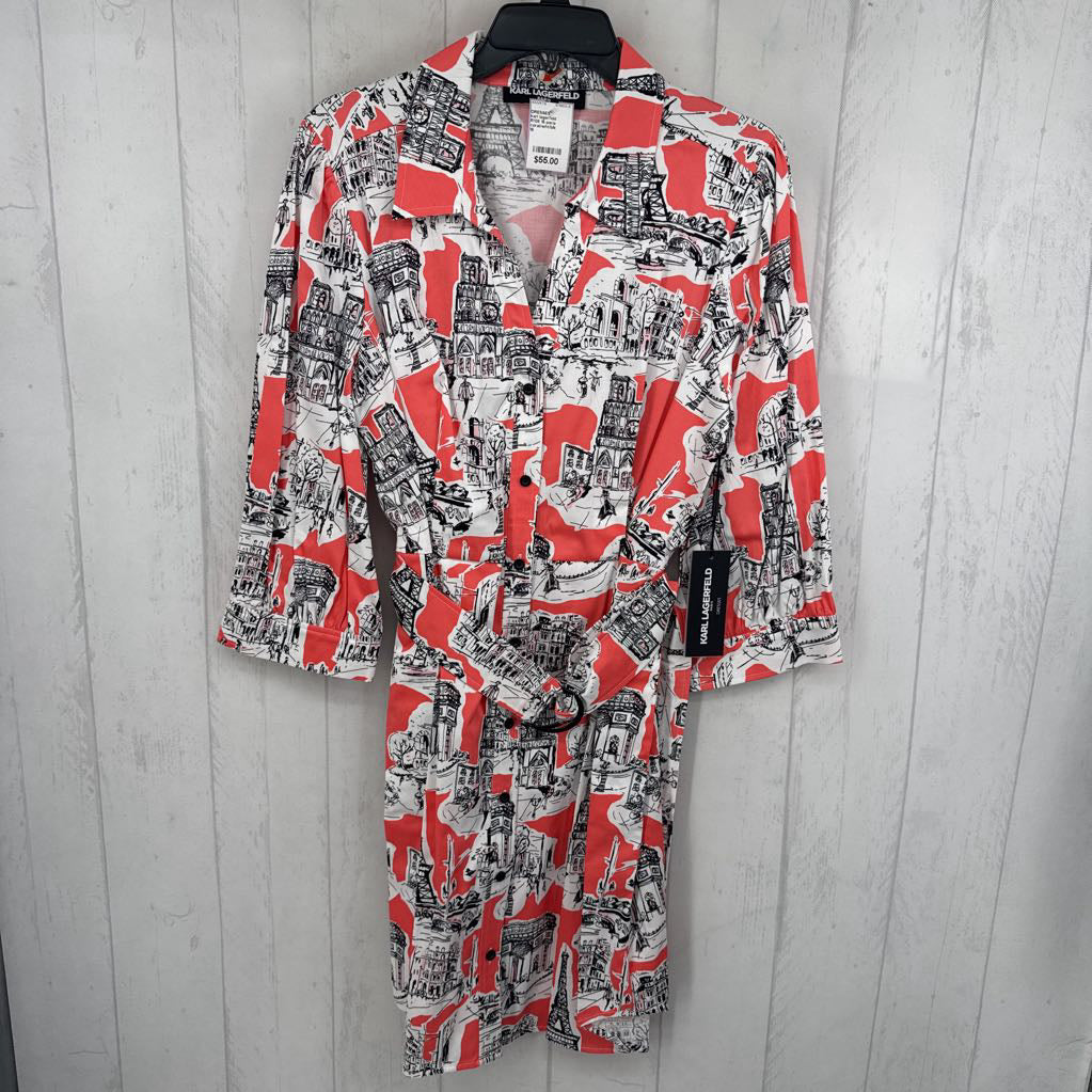 R138 16 paris graphic print belted dress