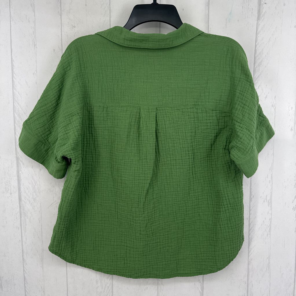 M gauze split neck s/s top