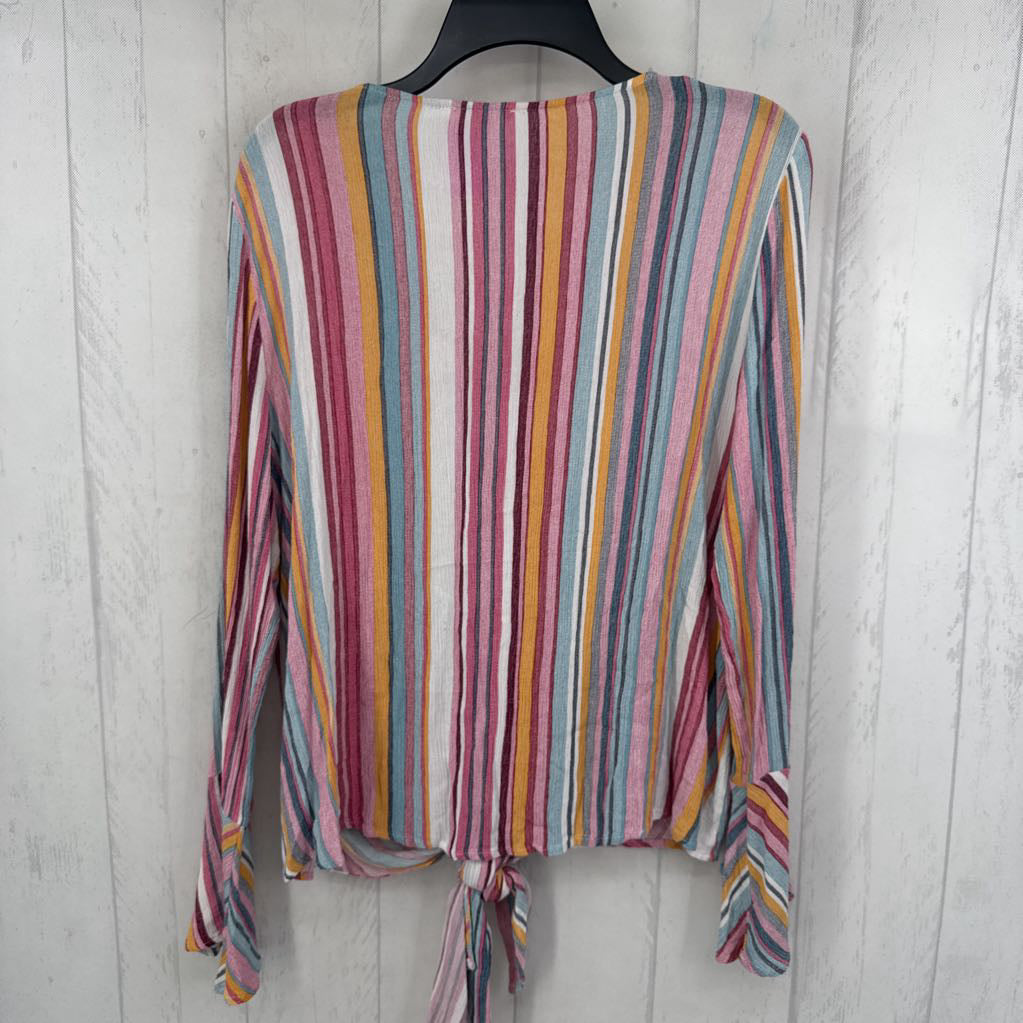 L striped v-neck l/s top