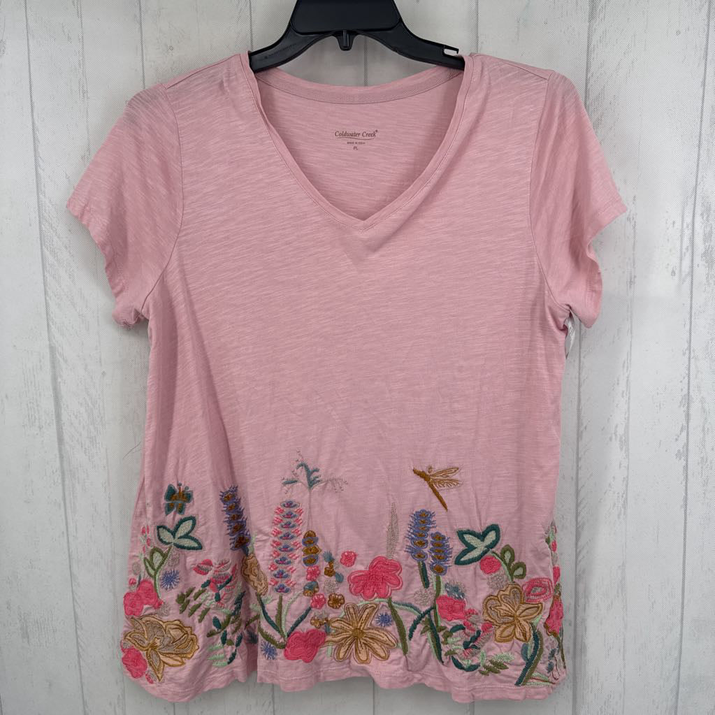 Lp flo embroidered v-neck s/s tee