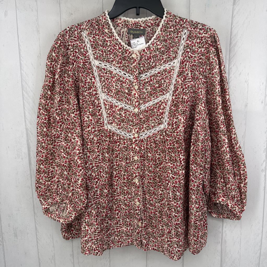 XL flo print button down l/s top