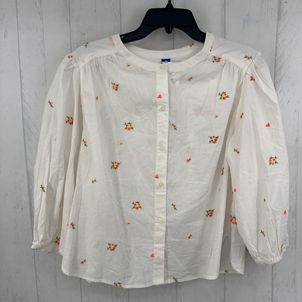 M flo embroidered button down 3/4 slv top