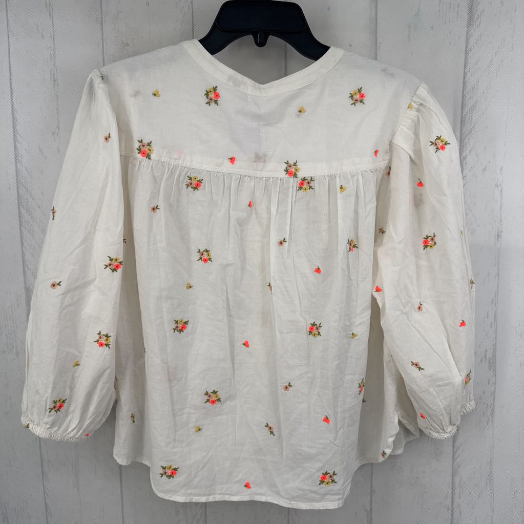 M flo embroidered button down 3/4 slv top