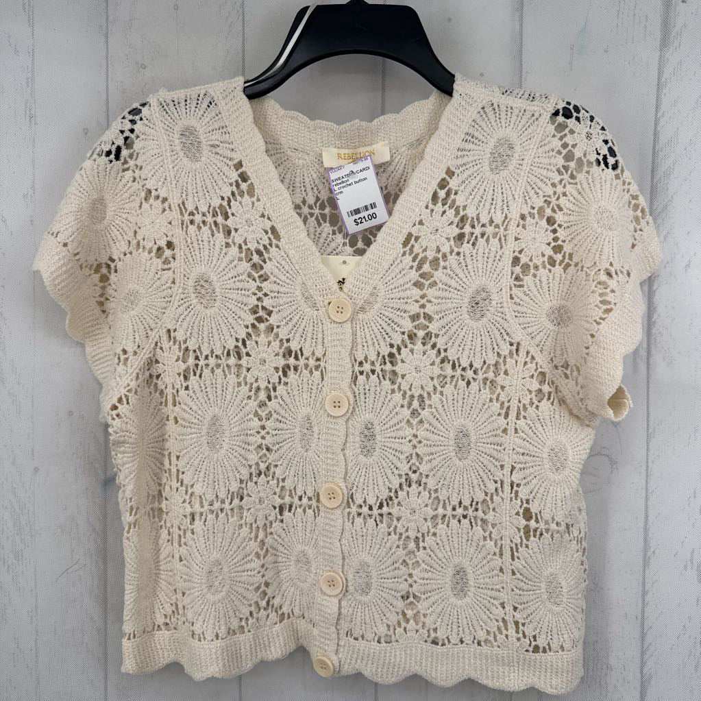 L crochet button down s/s cardi
