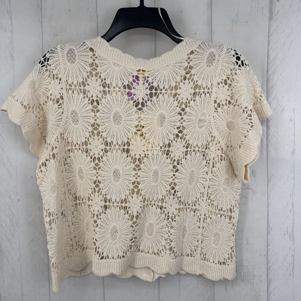 L crochet button down s/s cardi
