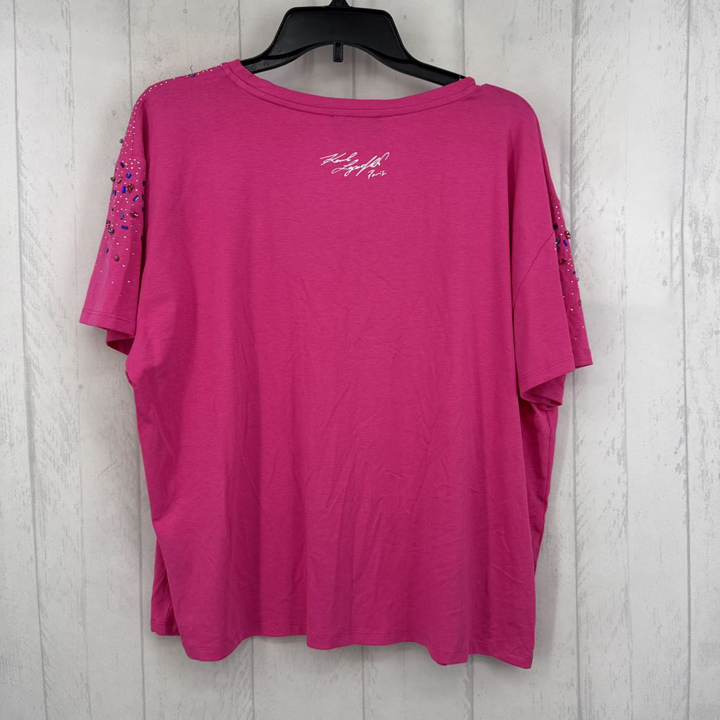 XL s/s embellished v-neck top