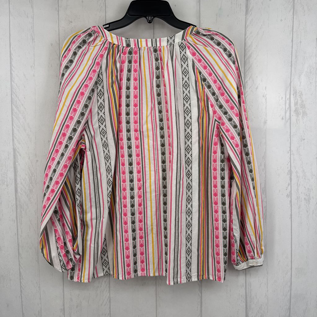 M l/s stripe v-neck top