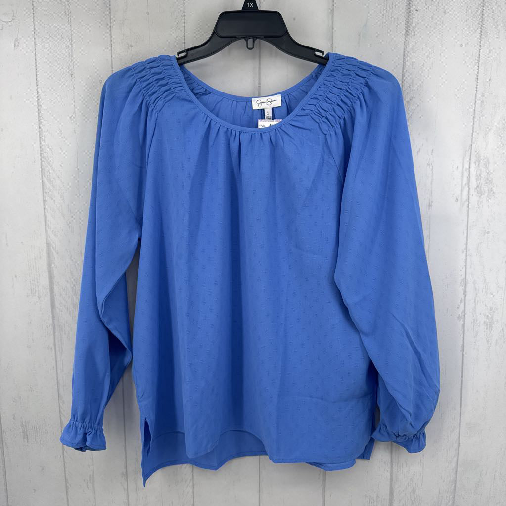 L smocked round neck l/s top