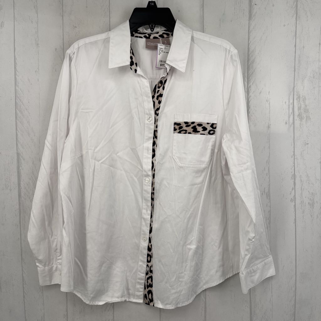 XL 3/4 slv animal print sttripe button shirt