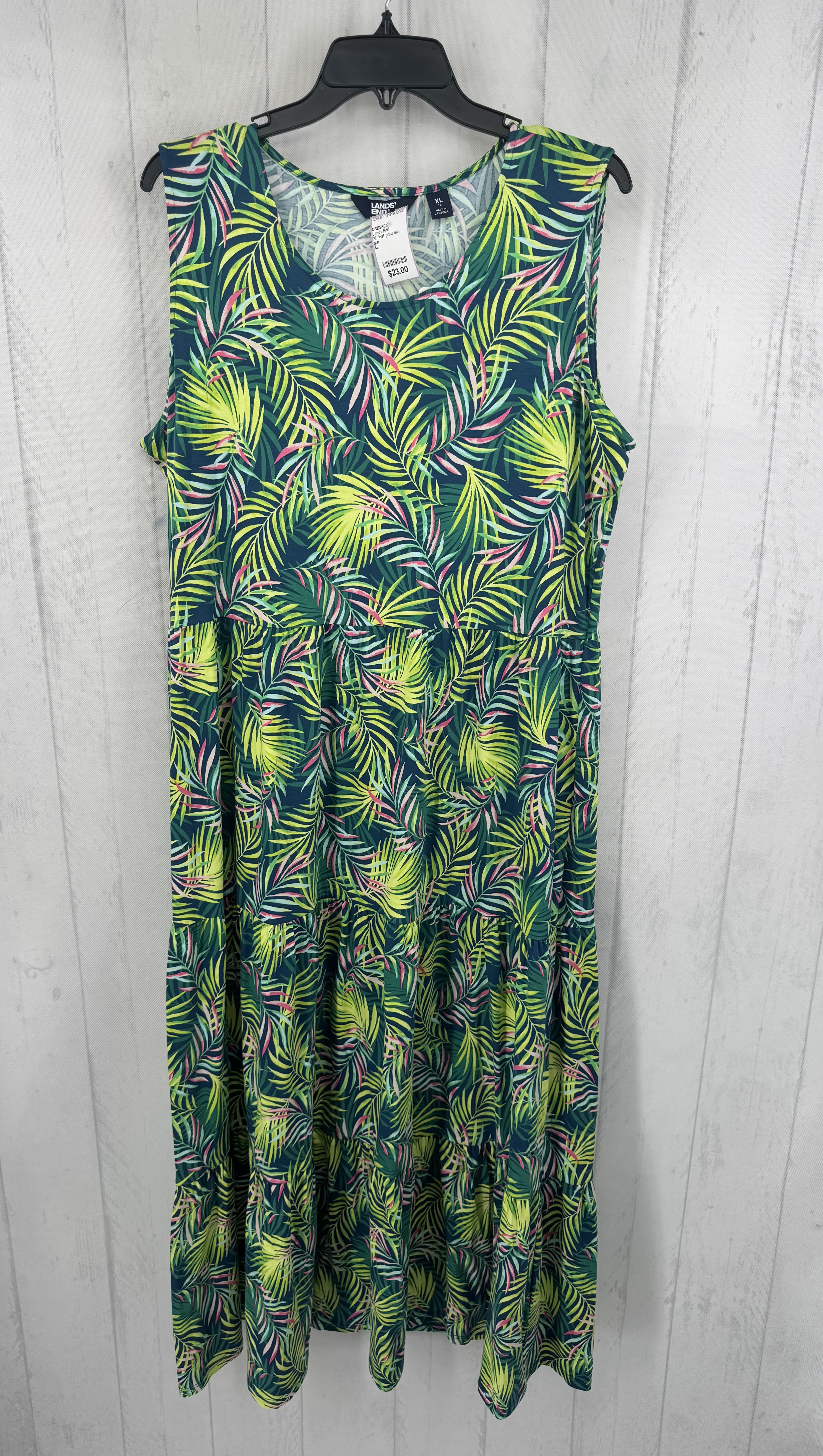 XL leaf print slvls maxi dress