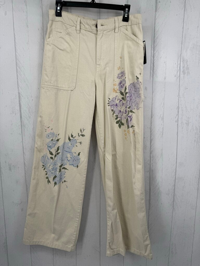 6 flower print wide leg jeans