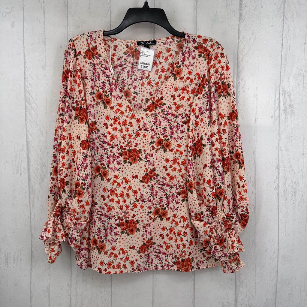 M flo print v-neck l/s top