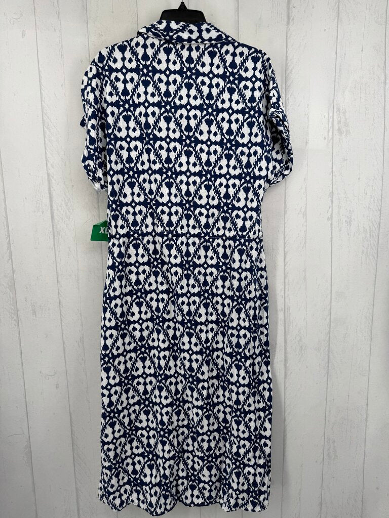 XL cuff slv ikat half button drawstring maxi dress