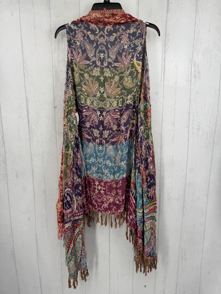 O/S colorful damask fringe vest