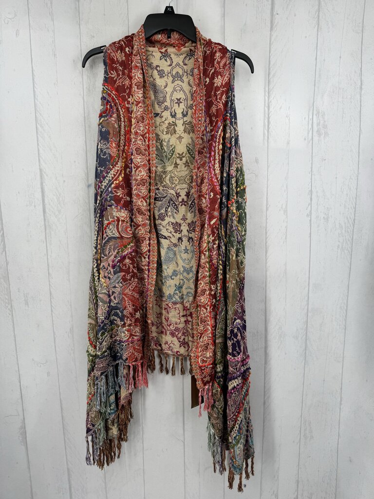O/S colorful damask fringe vest