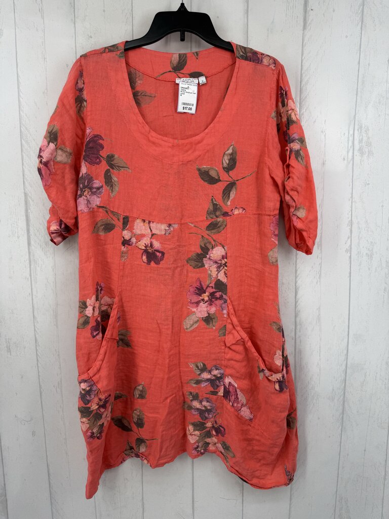 M s/s floral pocket dress