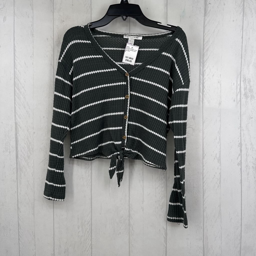 S crop waffle knit striped l/s top