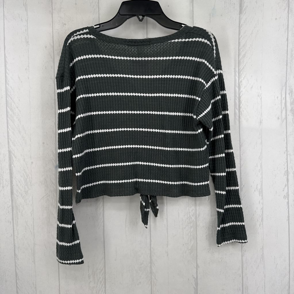 S crop waffle knit striped l/s top
