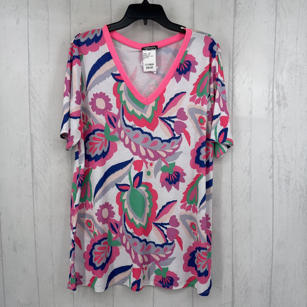 1X printed v-neck s/s tee